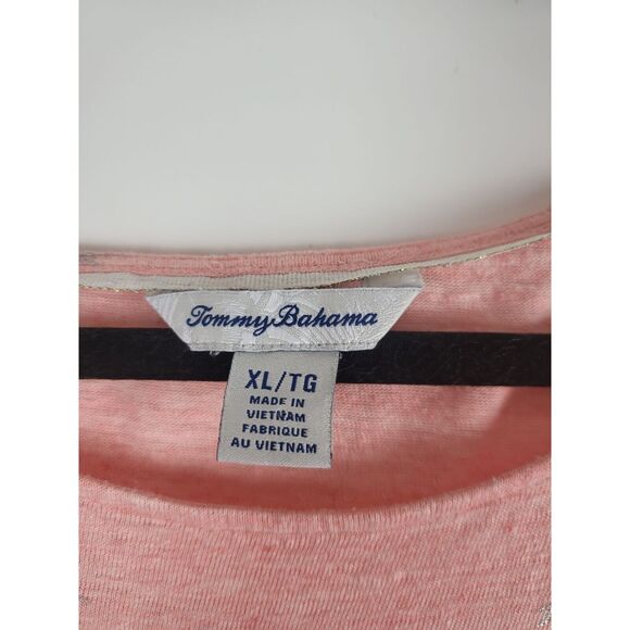 Tommy Bahama Cap Sleeve Top XL Womens Pink Silver Palm Tree Crew Neck 100% Linen - Picture 5 of 9